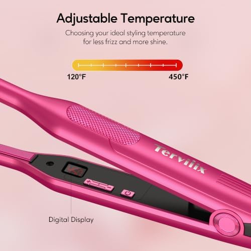 Terviiix Mini Flat Iron and Hair Straightener for Short Hair, Edges, and Pixie Cut - 3/10 Inch Skinny Pencil Straightener for Black Women's Baby Hair, LCD Digital Display, Dual Voltage, Pink - Image 3