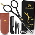 DEMAXA 5" Professional Mustache Scissors Beard Scissors for Men with Fine tip Tweezers 1 Mustache Comb 1 Beard Comb & Pouch – Beard Trimming kit & Mustache Kit (Black Shears With Tweezer) by DEMAXA