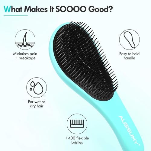 Detangling Hair Brush Set - 2 Pack Detangler Hairbrush with Ultra Soft Bristle for Effortless Tangle Removal - For Dry Wet Damaged Curly Hair for Men Women Girls Boys Kids - Blue & Purple - Image 2