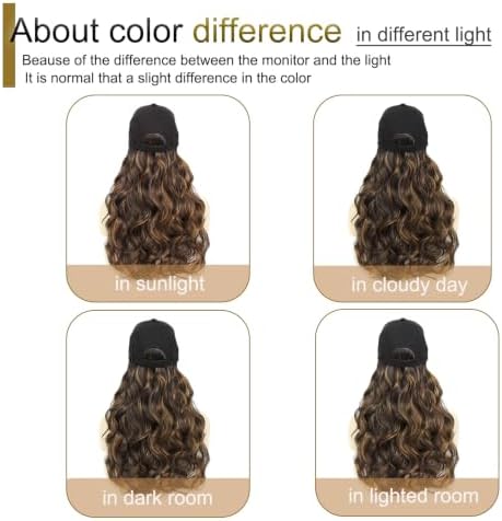 Hat Wig Baseball Cap Hat with Long Wavy Wig Layered Highlights Brown Hair - Image 7