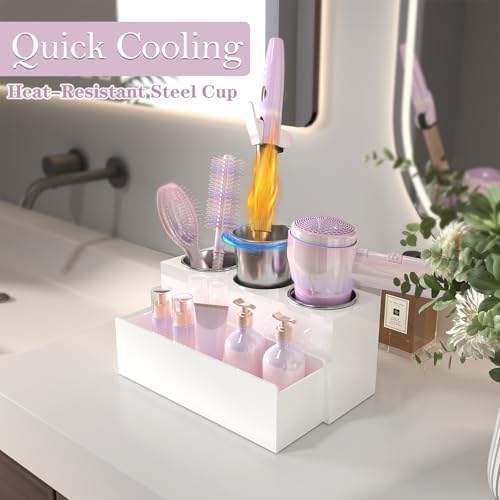 Glossy White Countertop Detachable Hair Tool Organizer for Vanity - Image 5