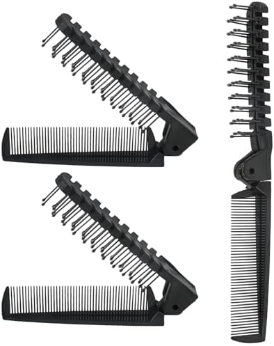 3PCS Travel Foldable Brush, Anti-Static Hair Comb and Double Headed Hairdressing Tool for Men & Women (Black) by Qjaiune