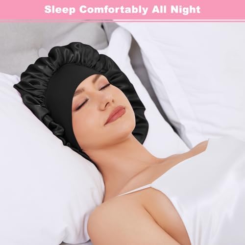 ZHENSILK 3PCS Silk Sleep Bonnet for Women, Large Satin Hair Caps with Elastic Band for Curly Hair and Frizz Control - Image 2