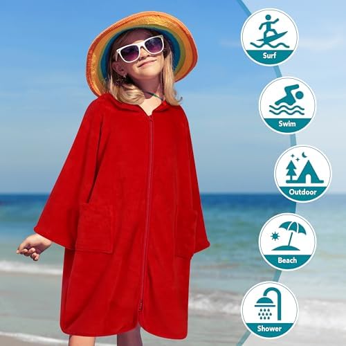 SUN CUBE Kids Hooded Towel Robe, Zip-Up Fleece Swim Cover Up, Ages 7-12 - Image 5
