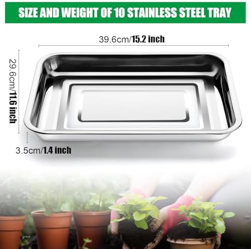 RooTrimmer Stainless Steel Plant Trays, 5 Pack Multi-Purpose Tray for Indoor Outdoor Plants, Seed Starting Tray for Potted Plants(11.6 inch×15.2 inch, 1.45" Height, 5-Pack) - Image 2