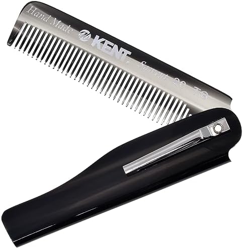 Kent 20T Black Graphite Handmade Folding Pocket Comb for Men, Fine Tooth Hair Comb Straightener for Everyday Grooming Styling Hair, Beard or Mustache, Use Dry or with Balms, Saw Cut, Made in England by KENT