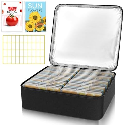 38 Slots Seed Storage Organizer Box with Insulated Bag That Holds 80-200 Seed Envelopes, Oxford Cloth Garden Seed Containers with Labels, Seed Packet Organizer for Plant, Flower ,Vegetable Seeds by Unknown