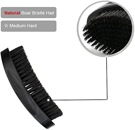 360 Curved Wave Brush For Men - Medium Hard Palm Wave Hair Brushes - Made with Beech Mix Nature Boar Bristle Brush For Black Hair (Black) - Image 6