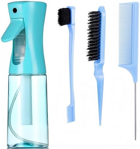 Hair Brush Set with Continuous Spray Bottle，Slick Back Hair Brush Back Brushing, Combing, Slicking Hair (Blue) by Unknown