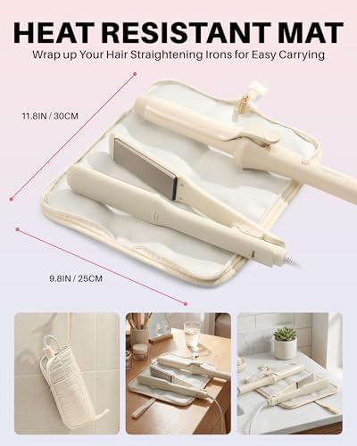 Hair Tools Travel Bag with Heat Resistant Mat, Beige - Image 4