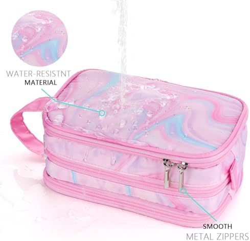 Pink Toiletry Bag for Girls, Travel Toiletry Bag for Teen Girls Cosmetic Bag Makeup Bag Waterproof Hanging Wash Bag Kids Toiletries - Image 4