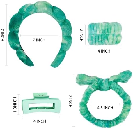7 Pcs Spa Set, Facial Headband and Wristband Set, Skincare Accessories, College Style Girl Idea Gifts, Hair Accessories for Women and Girls (Tie Dye Green - Image 6