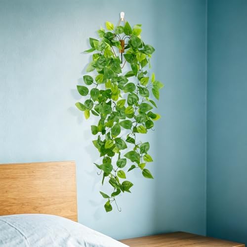 LOYWREE Artificial Hanging Plants with Wall Planter, Faux Pothos Vines Fake Hanging Plant, Plastic Greenery Wall Decor for Indoor Outdoor Home Office Garden Patio Bedroom Living Room Decor - Image 4