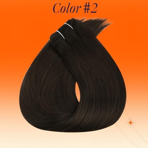Full Shine Sew In Weft Extensions Human Hair Dark Brown 18 Inch 105g - Image 2