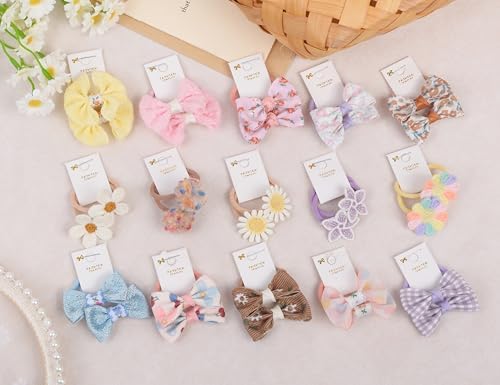 30pcs 1.2 Inches Baby Hair Ties with Bows Elastics Ponytail Holders Bows Tiny Rubber Ribbon Hair Bands For Girls Infants Hair Accessories - Image 7