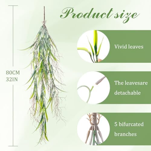 4Pcs Fake Hanging Fern Plants for Outdoors, UV Resistant Artificial Ferns Greenery Vines Faux Trailing Plants for Indoor Wall Porch Wedding Boho Home Garden Decor(4PCS WhiteGreen Leaves) - Image 5