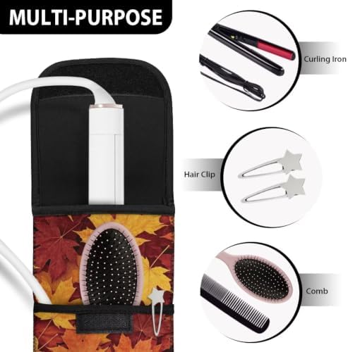 Orange Thanksgiving Maple Leaf Flat Iron Case Heat Resistant Neoprene Curling Iron Cover Bag with Pocket Curling Iron Organizers and Storage for Flat Iron, Straightener, Curling Wand/Curling Iron - Image 7