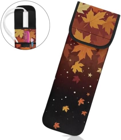 Thanksgiving Maple Leaves Flat Iron Case Heat Resistant Neoprene Curling Iron Cover Bag with Pocket Curling Iron Organizers and Storage for Flat Iron, Straightener, Curling Wand/Curling Iron - Image 2