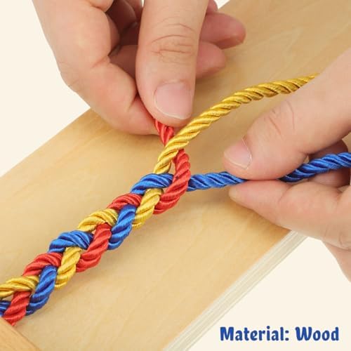 Ipetboom Kids Hair Braiding Tool Wooden Braid Practice Board Early Educational Toy for Fine Motor Skills Development and Hand-Eye Coordination 11.81X3.74X1.57In - Image 2