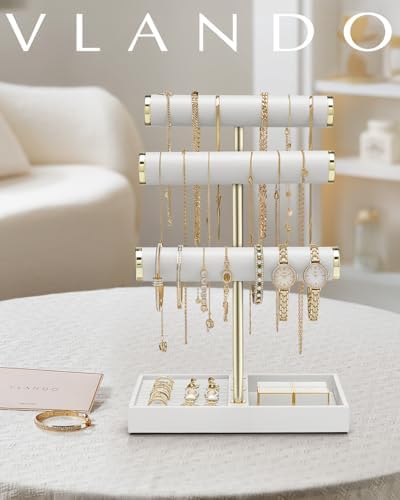 VLANDO Jewelry Organizer, 3 Tier Jewelry Bracelet Necklace Holder with Tray - Image 3