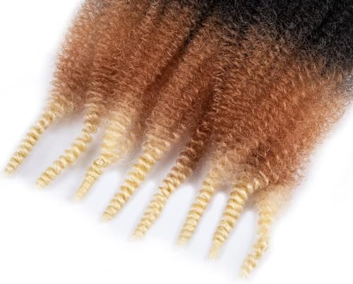 12 Inch Pre-Separated Springy Afro Twist Hair 3 Packs Black Pre-Fluffy Natural Curls are Perfect for Marley Crochet Hair Suitable for Black Women (1b / 27/613, 12 Inch (Pack of 3)) - Image 4