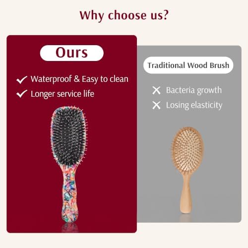 VOCOSTE Boar Bristle Hair Brush, Detangling & Shine Paddle Brush Gift Set - Image 4