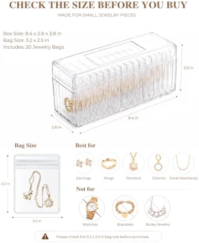 HOMEHIVE Acrylic Jewelry Box Organizer, Clear Jewelry Organizer and Storage with 20 Portable Anti Tarnish Jewelry bags, Travel Jewelry Case for Earrings/Rings/Necklaces Gifts for Women Girls, Clear - Image 3