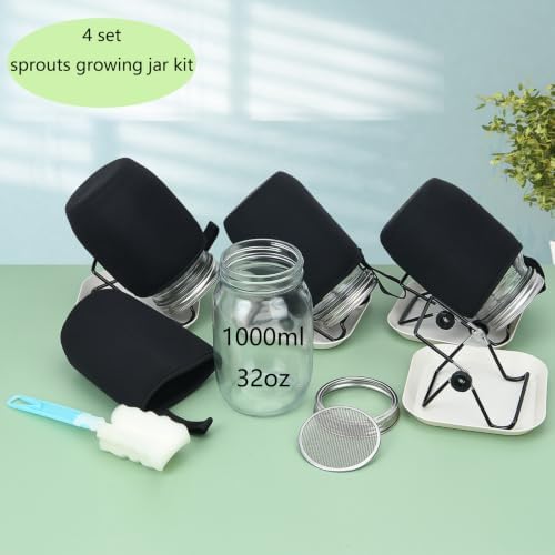 4Pack Sprouting Kit,1000ml Sprouting Jar with Mesh Lids and Stands, Microgreens Sprouts Growing Kit, Broccoli Sprouts Growing Kit Jars with Screen Lids,Blackout Sleeves, Tray - Image 6