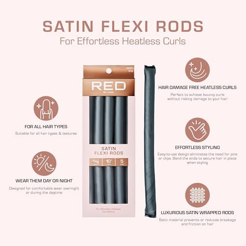 Red by Kiss Satin Flexi Heatless Curling Rods, Damage Free & Frizz Free No Heat Soft Curls, Silky Satin to Prevent Breakage, Comfortable Pin-Free Styling, Gentle Rollers for All Hair Types - Image 5