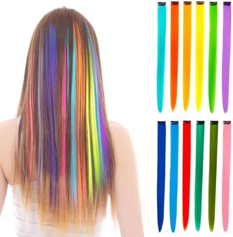 BEAHOT 12 PCS Clip in Colored Hair Extensions, 20 Inches Rainbow Hairpieces by BEAHOT