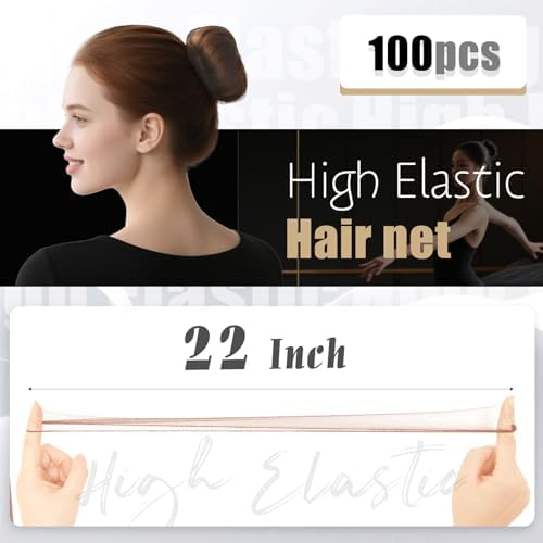 Hair Net 100 Pcs, Smilco 22 Inches Hair Nets Elasticity Invisible Elastic Mesh for Food Services, Ballet Bun, Sleeping, Women and Wig (100,Brown) - Image 2