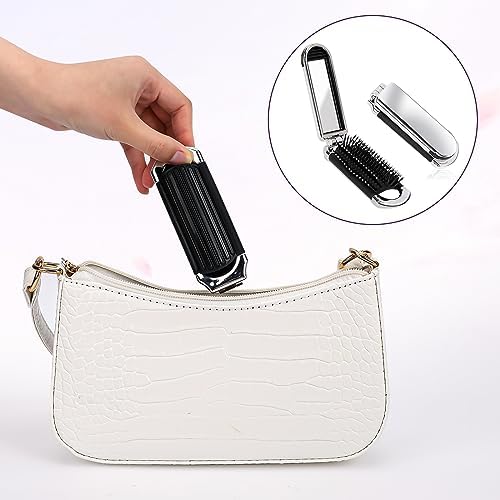 1 Pack Folding Compact Hair Brush with Mirror - Travel Pocket-Size Massage Comb for Hair Styling, Gym, Trips, and Purse (Removable Mirror) - Image 3