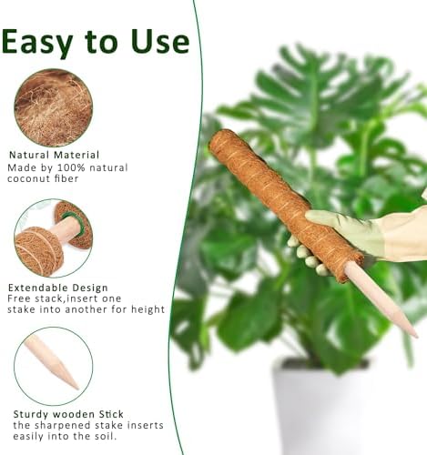 Moss Pole, 2 Pack 17 Inch Monstera Plant Support for Climbing Plants Accessories Indoor, Stackable Moss Poles Plant Support Stakes, Coir Plant Pole Sticks for Potted Plants, Pothos, Philodendron - Image 3
