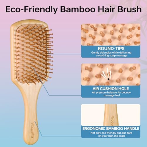 Bamboo Paddle Hair Brush for Women, Detangling & Scalp Massage - Image 3