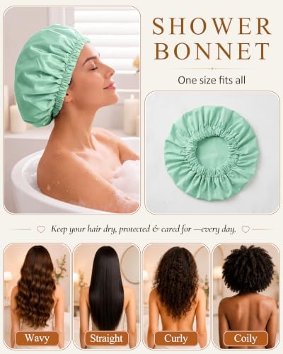 Edoneery Shower Caps for Women Reusable Waterproof, Shower Hair Cap - Image 5