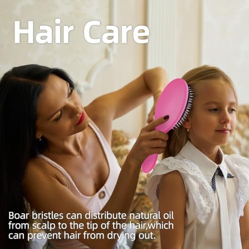 Boar Bristles Hair Brush for Women and Men, Detangling Hair Brush for Smoothing Massage Add Shine, Nylon&Boar Bristles Detangler brush for Hair Healthy (1 Pack-HotPink) - Image 7