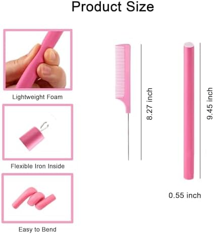 Flexible Curling Rods Hair Rollers Curlers, 30Pcs 9.45"x 0.55"No Heat Hair Rods Rollers Foam Curlers, Curl Rods Long Flexible Heatless Bendy Foam Hair Curls for Long Short Hair (Purple, Pink) - Image 2