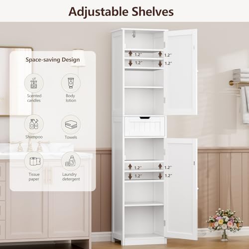 Iwell 66.9" Tall Bathroom Storage Cabinet with 2 Doors & 1 Drawer - Image 4