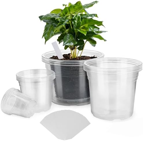 4/6/7/10 Inch Large Clear Nursery Pots with Drainage & Plant Tags by FDKYOEK