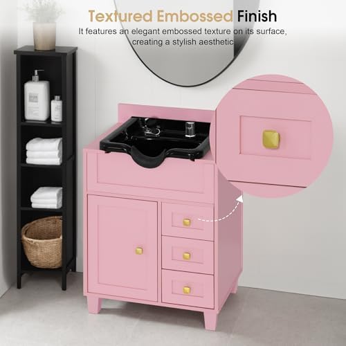 BarberPub Barber Storage Shampoo Station with Bowl & Cabinet 7131 (Pink) - Image 4