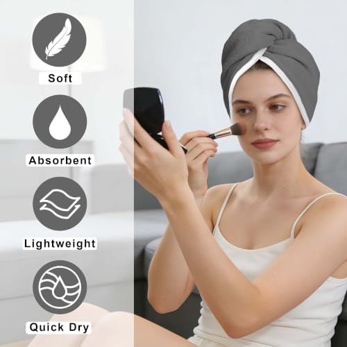 VOOVA & MOVAS Hair Towel Wrap for Women 2 Pack,Gray Pink,Anti-Frizz Soft - Image 2