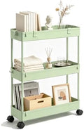 SPACELEAD Slim Storage Cart 3 Tier,Bathroom Organizer Rolling Utility,Mobile Shelving Unit Slide Out for Office, Kitchen, Laundry Room & Narrow Places，Green by Home