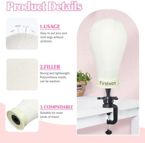 22 Inch Wig Head Mannequin Head for Wigs, Wig Stand with Head for Hair Styling Practice Display Wigs Making Tripod Stand with T Pins Set - Image 2