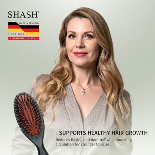 SHASH Since 1869 Hand Made In Germany - Nylon Boar Bristle Brush Suitable For Normal to Thick Hair Gently Detangles, No Pulling or Split Ends - Softens Improves Hair Texture, Stimulates (Extra Small) - Image 6