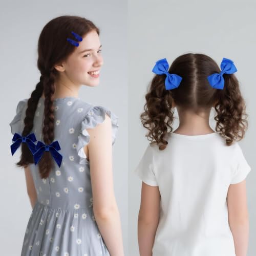 baotongle 11pcs Royal Blue School Hair Accessories Set Uniform Hair Bow Headband Clips Hair Ties Curly Bows for Little Toddler School Girls (Royal Blue) - Image 3