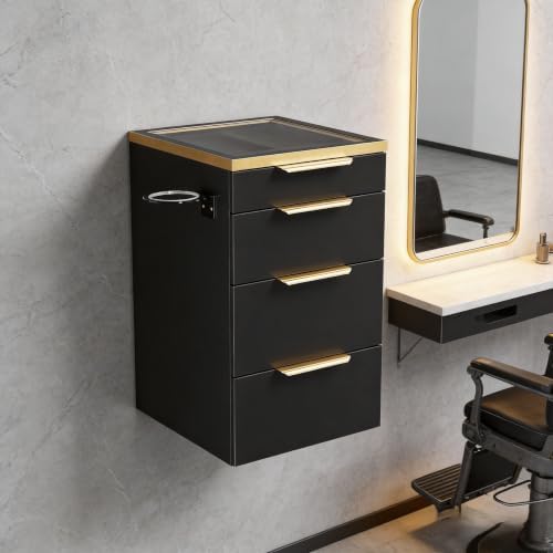 OmySalon Salon Station, Wall Mount Salon Stations for Hair Stylist, Barber Cabinet with Glass Top, Drawers & Dryer Holder, Storage Furniture for Barbershop, Beauty SPA, Black - Image 7