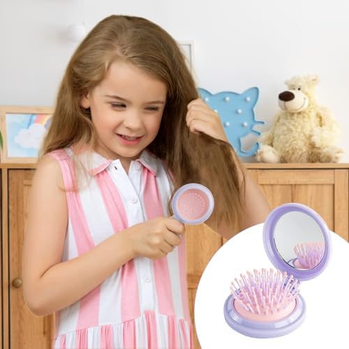 RHOS Hair Brush with Mirror for Women, Girls - Compact Folding Brush with Soft Nylon Bristles and Mirror - Portable Hair Brush for Travel (Purple) - Image 6