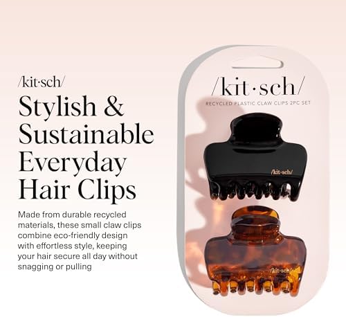 Kitsch Medium Puffy Claw Clips for Women - Black & Tort, 2pcs - Image 2