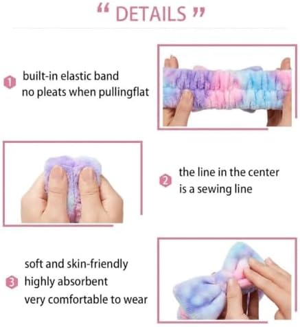 7 Pcs Spa Set, Facial Headband and Wristband Set, Skincare Accessories, College Style Girl Gift, Hair Accessories for Women and Girls（Tie Dye Purple） - Image 7