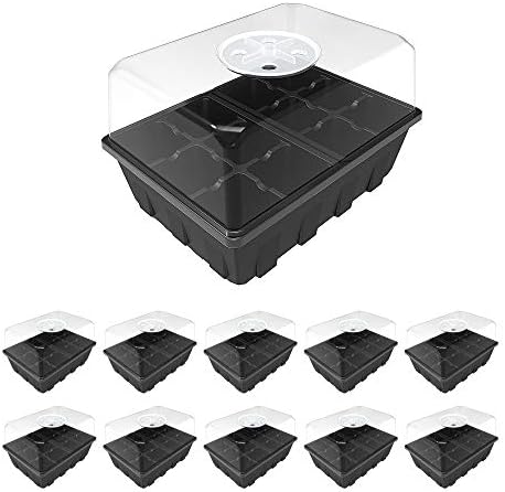 Gardzen 10 Pack Seed Starting Tray, Plant Germination Trays, Seed Starter Kit with Adjustable Humidity Vented Dome, Plant Growing Kit 6.6" x 4.5", Total 120-Cell, Black by Gardzen